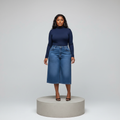 Medium Blue Wide-Leg Denim Culottes – Front Model