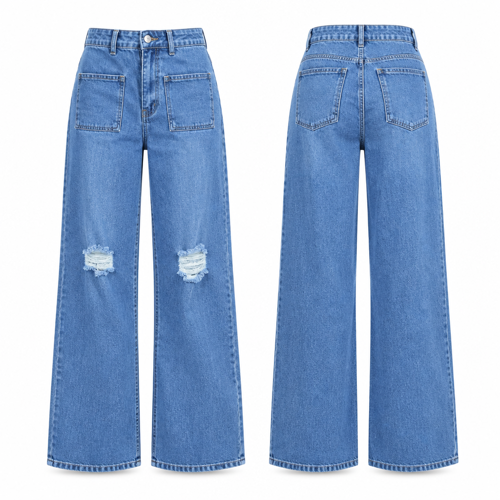 Light Blue Wide-Leg Distressed Jeans – Ghost Mannequin