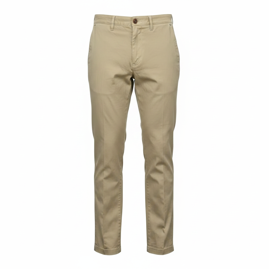 Men's khaki beige chinos trousers ghost mannequin front view