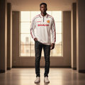 White Retro Long Sleeve Away Jersey – Model Shot