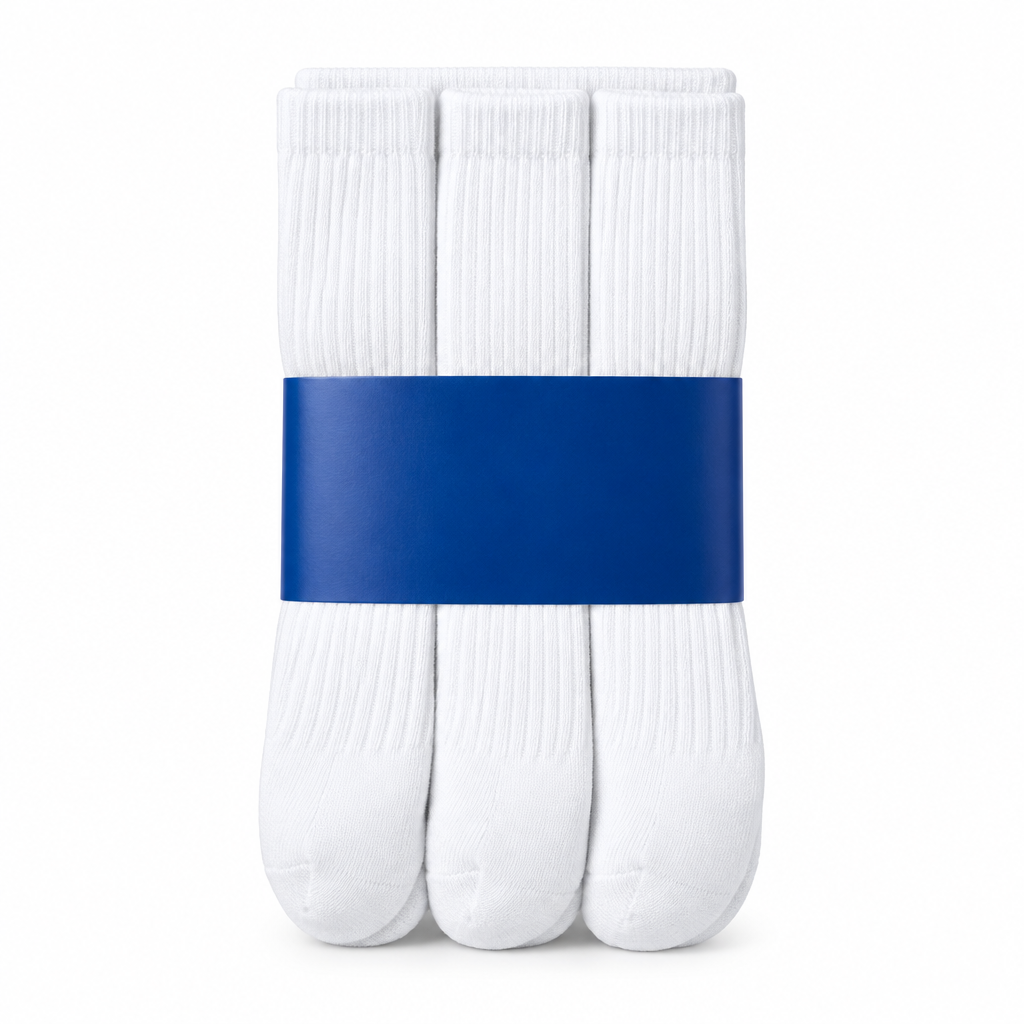 Unisex Cotton School Crew Socks 3-Pack – White