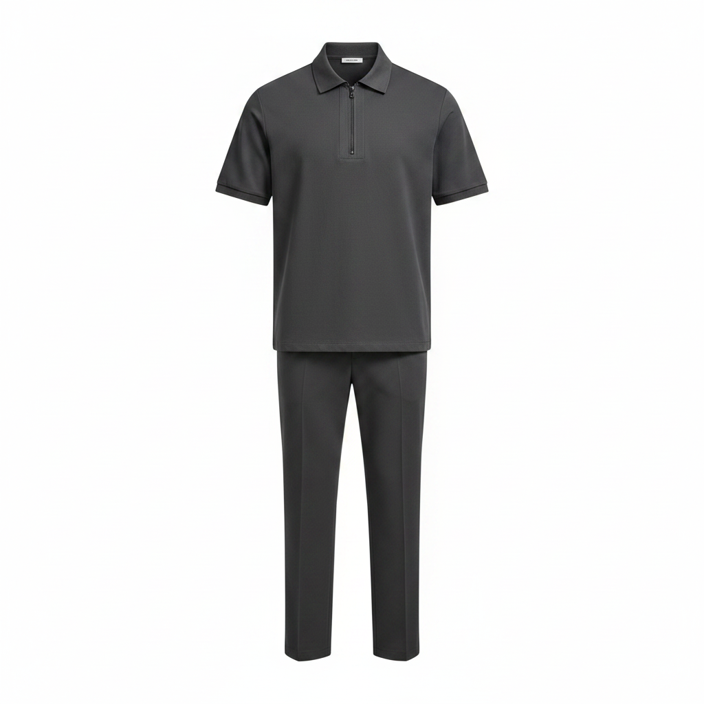 Men's Charcoal Grey Zip Polo & Straight-Leg Trousers Co-ord Set – Ghost Mannequin