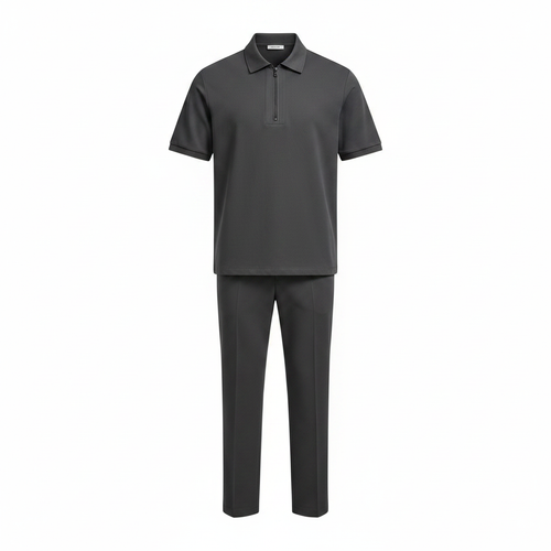 Men's Charcoal Grey Zip Polo & Straight-Leg Trousers Co-ord Set – Ghost Mannequin