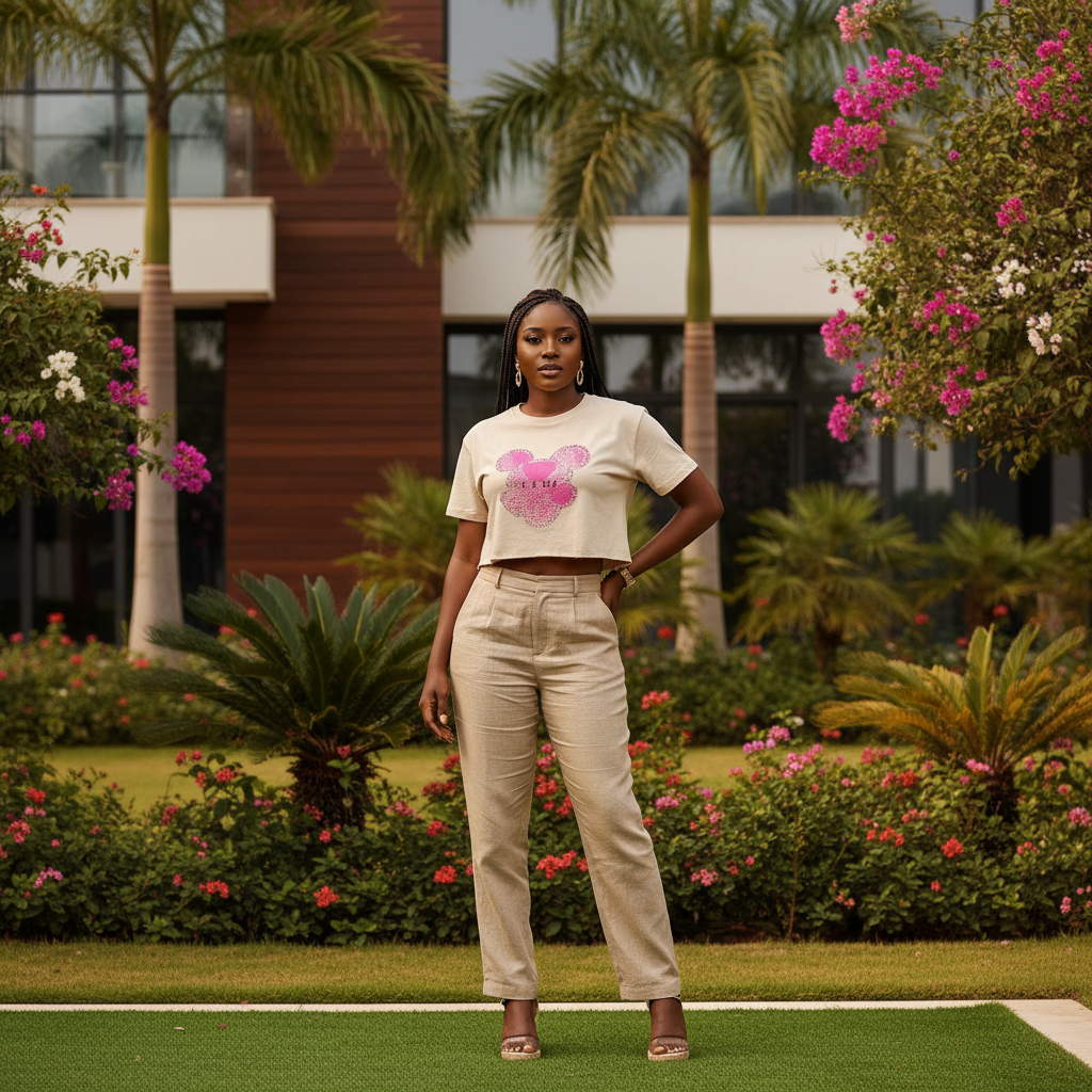 Women's Graphic Print Crop Top — Model Shot
