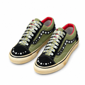 Olive-and-black embellished lace-up sneakers with red lining and cream soles