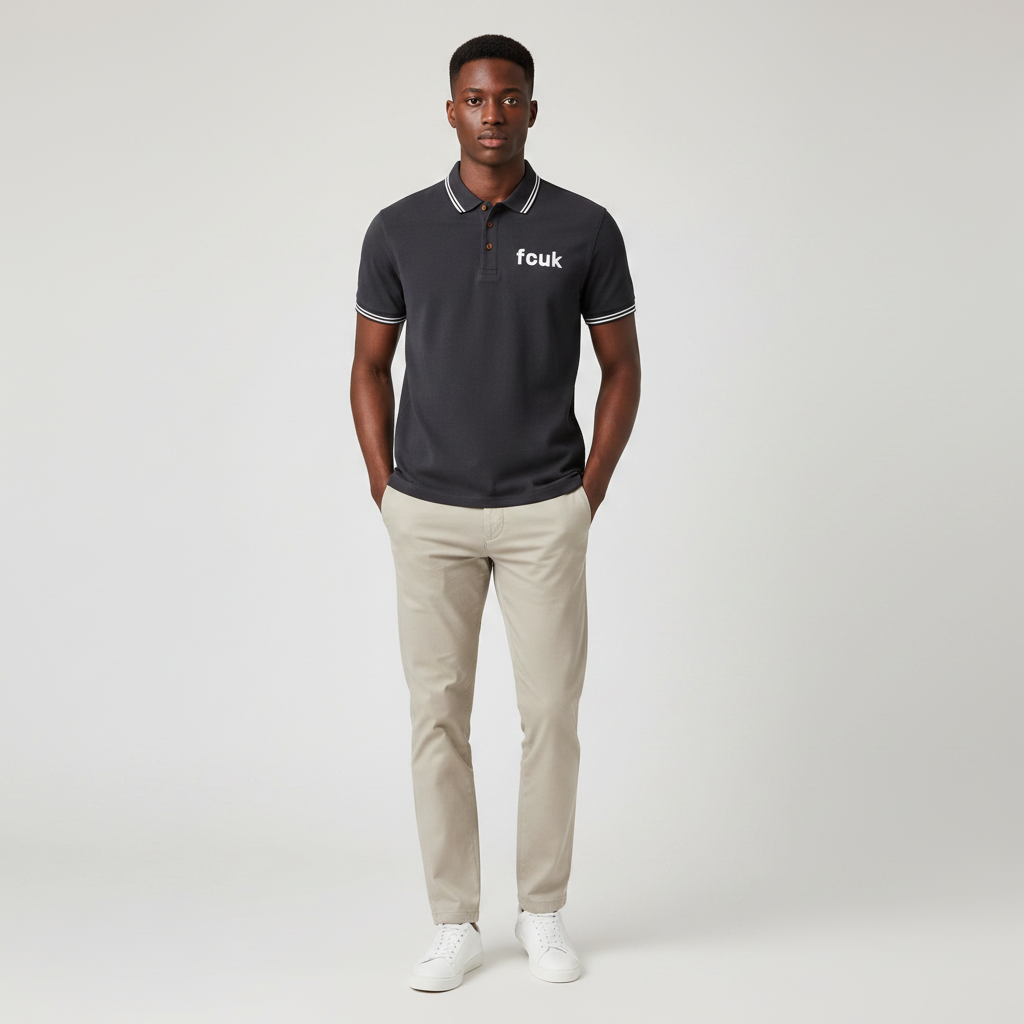 Nigerian model wearing charcoal tipped polo shirt