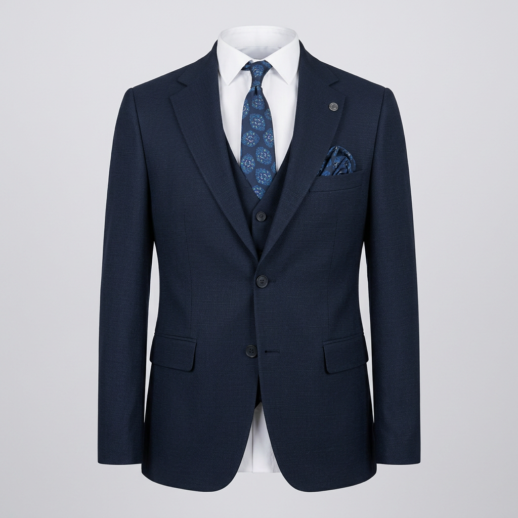 Dark navy suit jacket and waistcoat in ghost mannequin styling