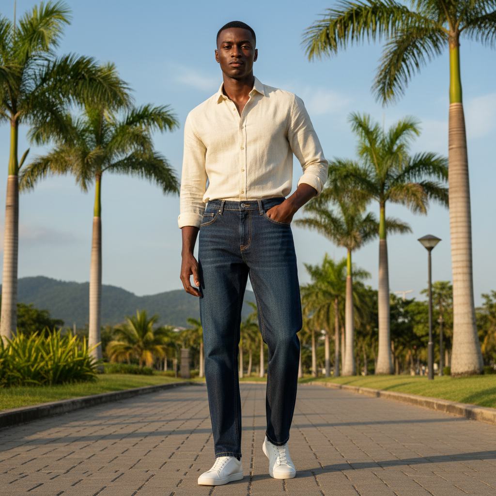 Nigerian model wearing Dark Navy Relaxed Straight Jeans