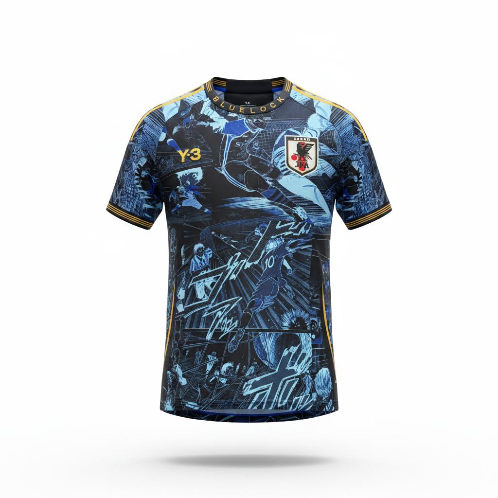 Navy manga comic panel football jersey ghost mannequin front view