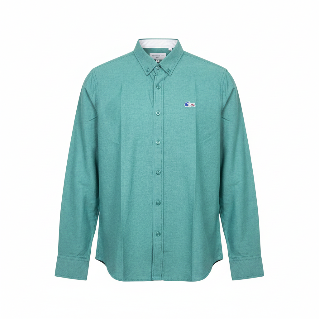 Teal green plain long-sleeved shirt ghost mannequin front view