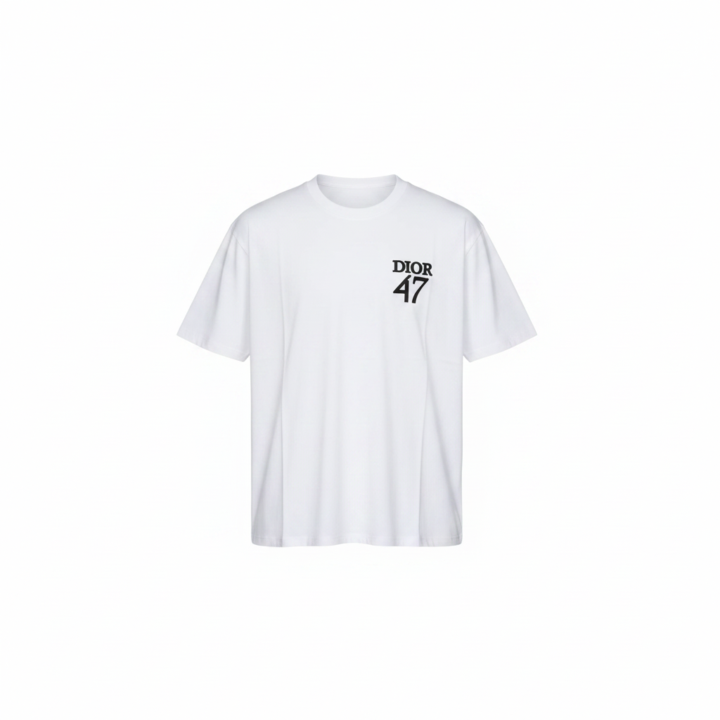 Ghost mannequin front view of white small chest text number T-shirt