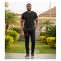 Men's Gold Side-Stripe Slim Trousers – Model Shot (Black)