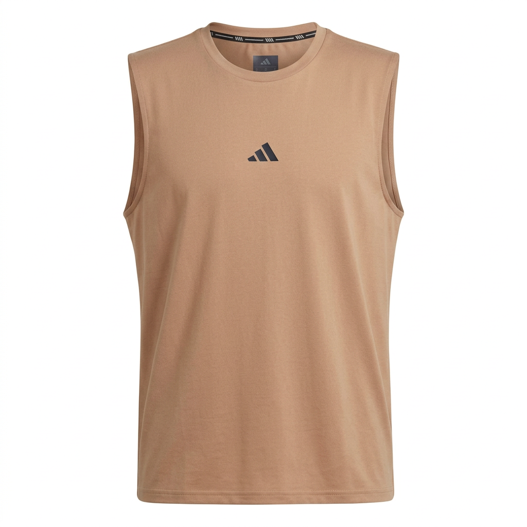 Taupe minimal sleeveless top on white background