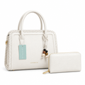 Ivory structured handbag with matching zip purse on white background