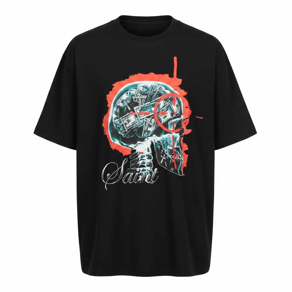 Unisex black skull globe illustrated graphic tee – ghost mannequin front view
