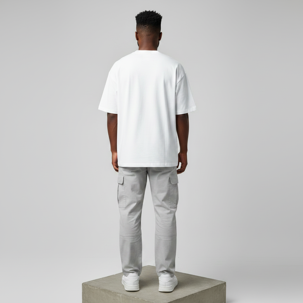 White Pleasing Graphic Oversized Tee - Male Model Back