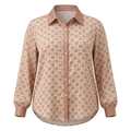 Blush and cream geometric blouse with contrast collar shown on an invisible mannequin on white