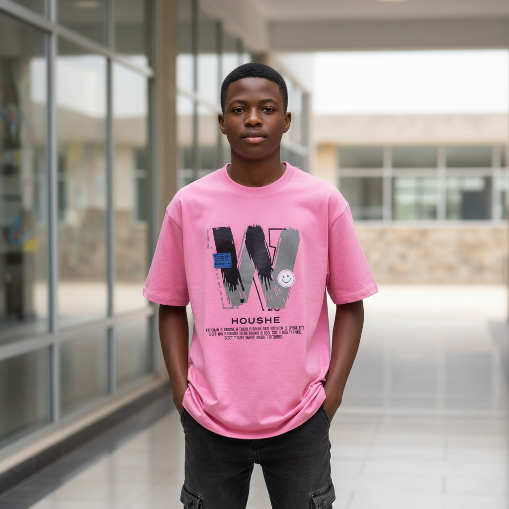 HOUSHE W Graphic Tee Pink - Front Model View