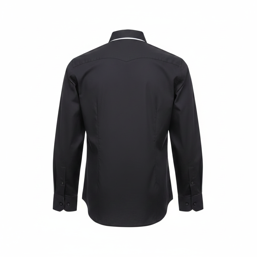 Black plain long-sleeved shirt ghost mannequin back view