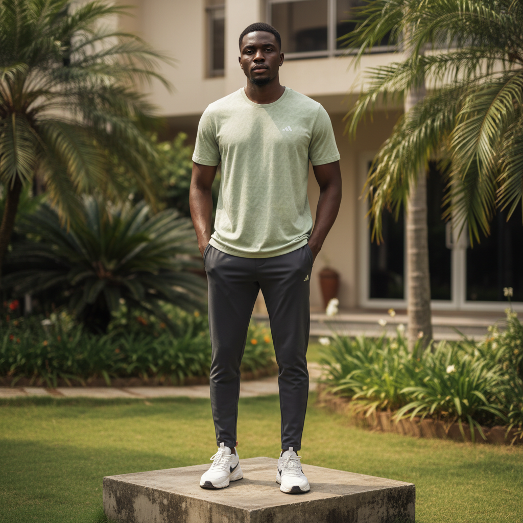 Men's Pale Sage Tonal Jacquard Short-Sleeve Athletic T-Shirt – Nigerian Male Model