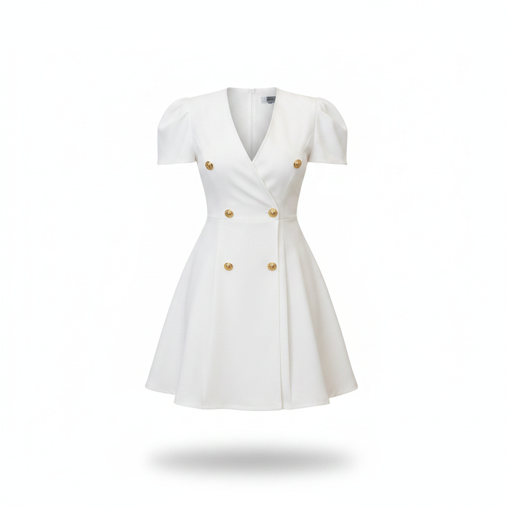 Gold Button Blazer Mini Dress – White – Ghost Mannequin