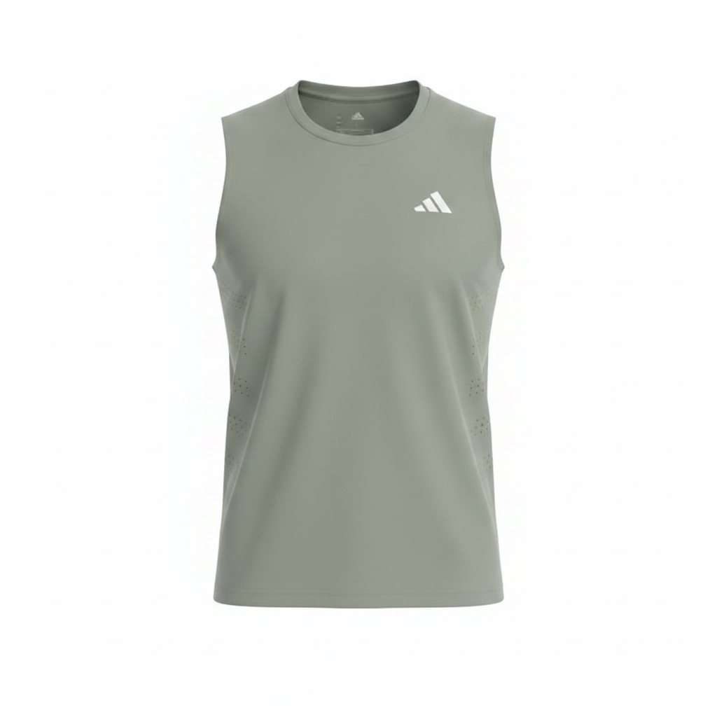 Adidas sage green perforated sleeveless sport vest ghost mannequin view