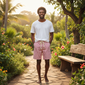 Nigerian model wearing Red & White Striped Patchwork Drawstring Shorts
