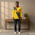Yellow Retro Long Sleeve Away Jersey – Model Shot