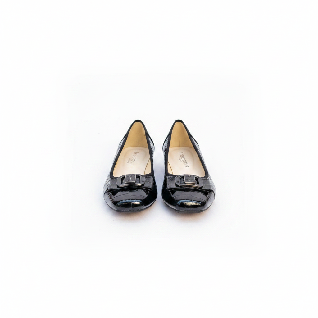 Layinka Store Black Croc Patent D-Ring Ballet Flats – Catalog Shot