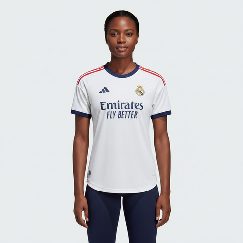 Nigerian female model wearing Real Madrid home jersey