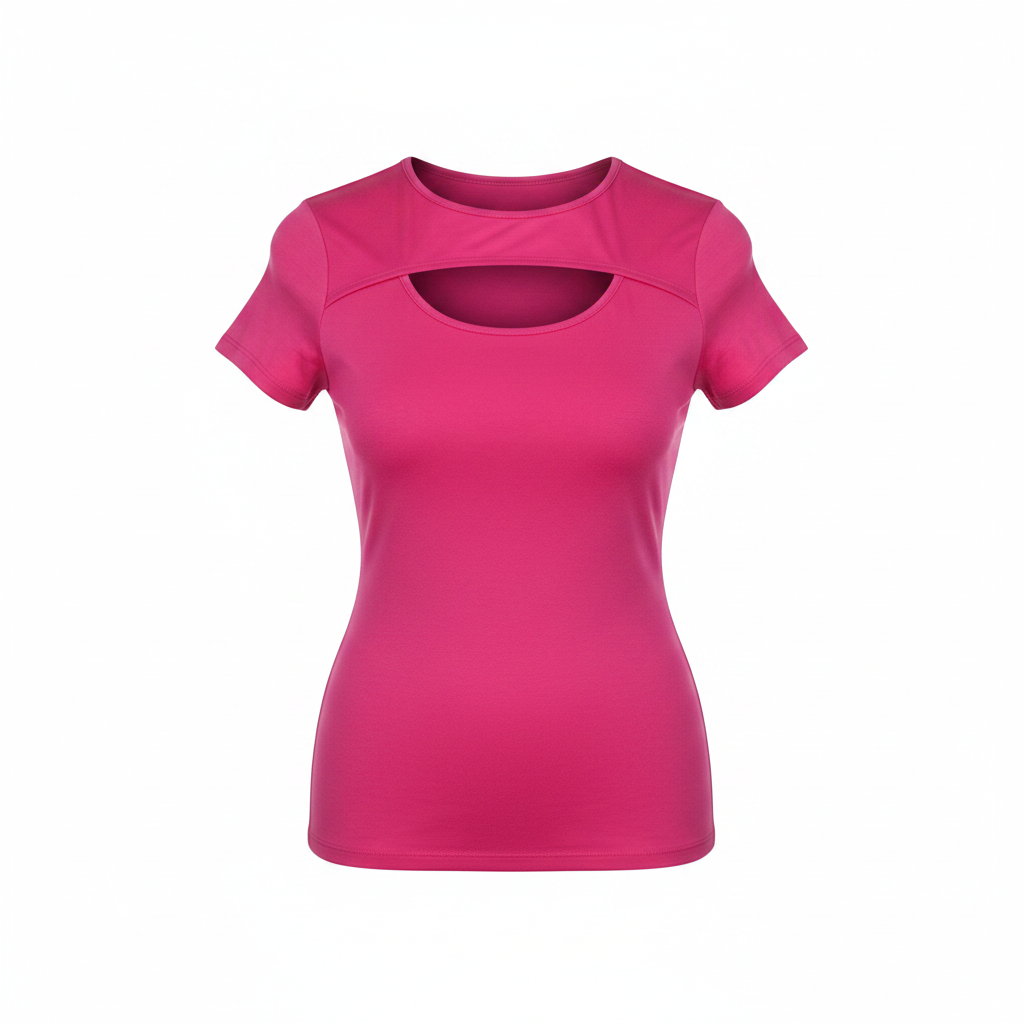 Women's Hot Pink Keyhole Cut-Out Fitted Top - Ghost Mannequin