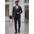 Nigerian male model wearing black charcoal 3-piece suit