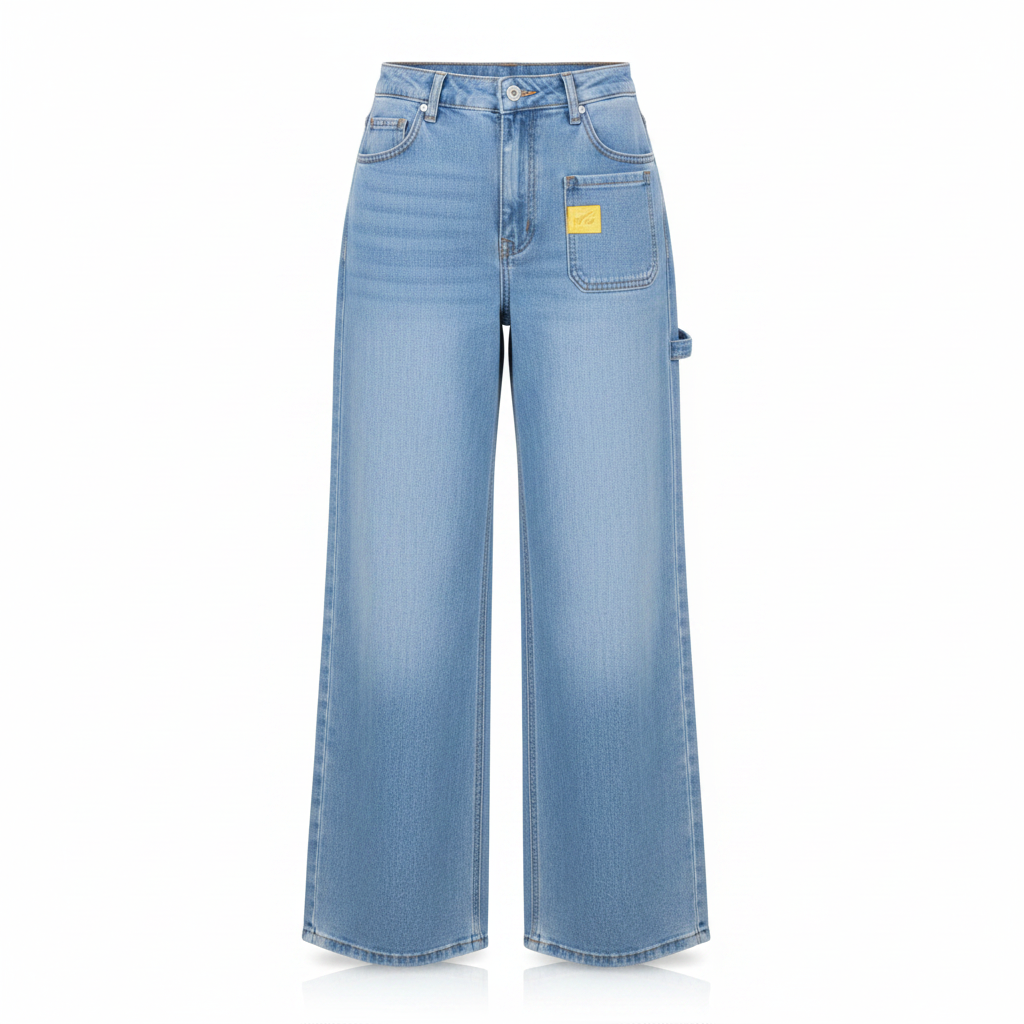 Sky Blue High-Waist Wide-Leg Cargo-Style Jeans - Ghost Mannequin