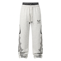 Light-grey graphic wide-leg drawstring trousers front view