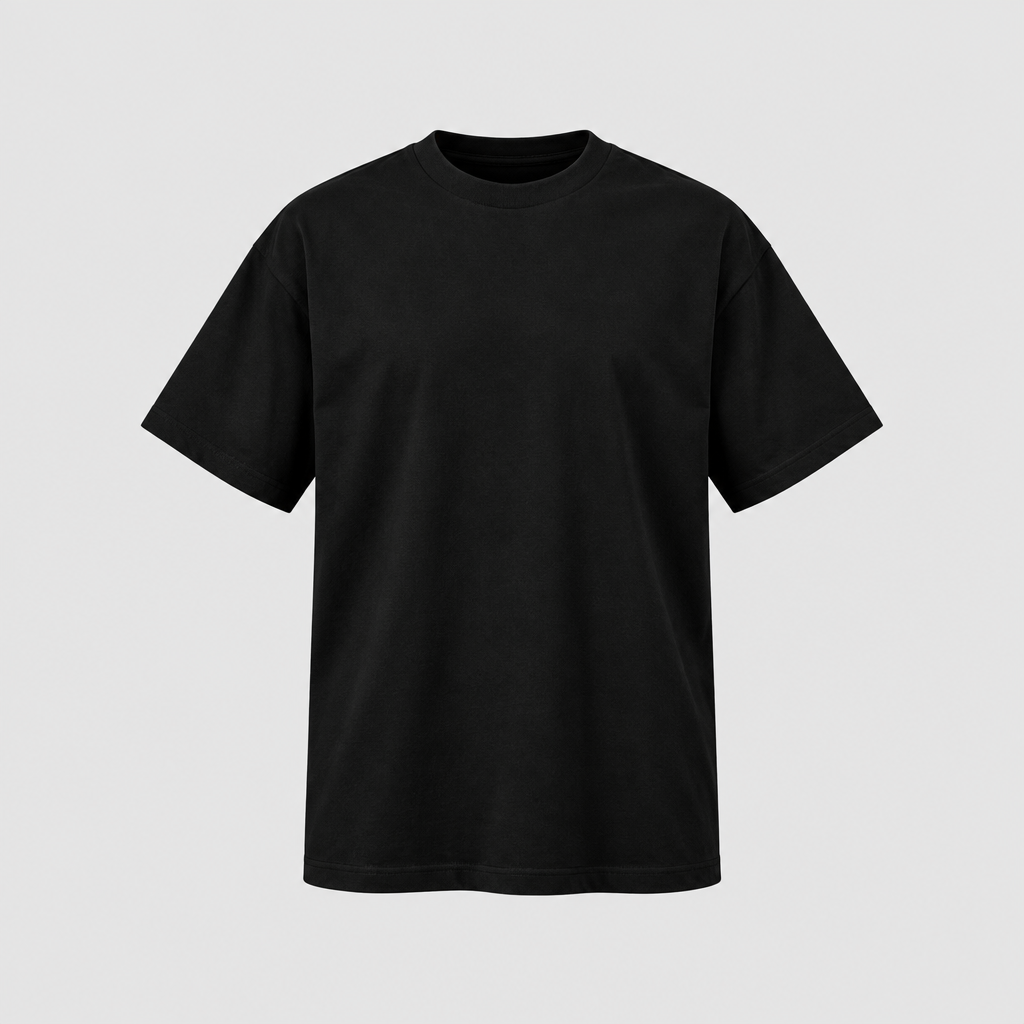 Black crew-neck T-shirt ghost mannequin front view