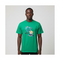 Black Nigerian male model wearing a green cartoon graphic T-shirt