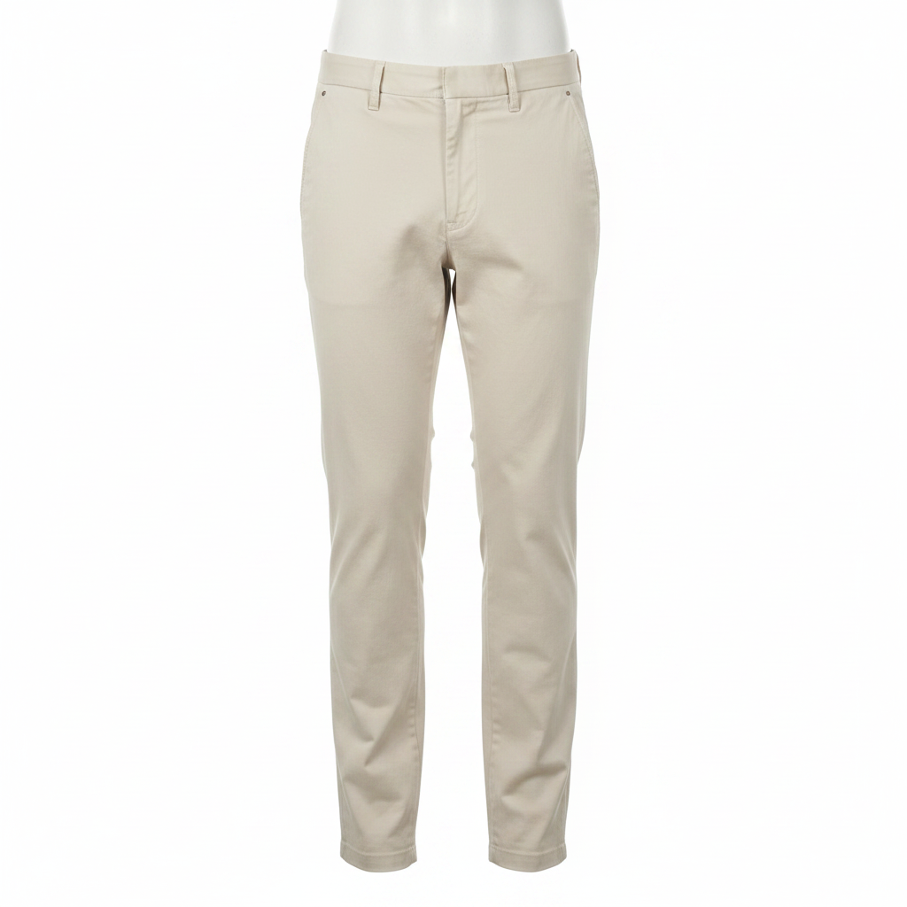 Ghost mannequin view of Men's Cream Slim-Fit Chino Trousers