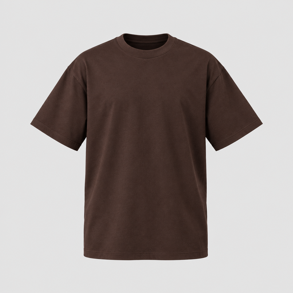 Dark brown crew-neck T-shirt ghost mannequin front view