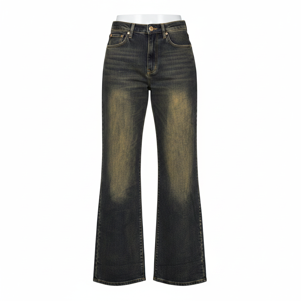 Dark Vintage Wash Wide-Leg Flare Jeans – Front Ghost Mannequin