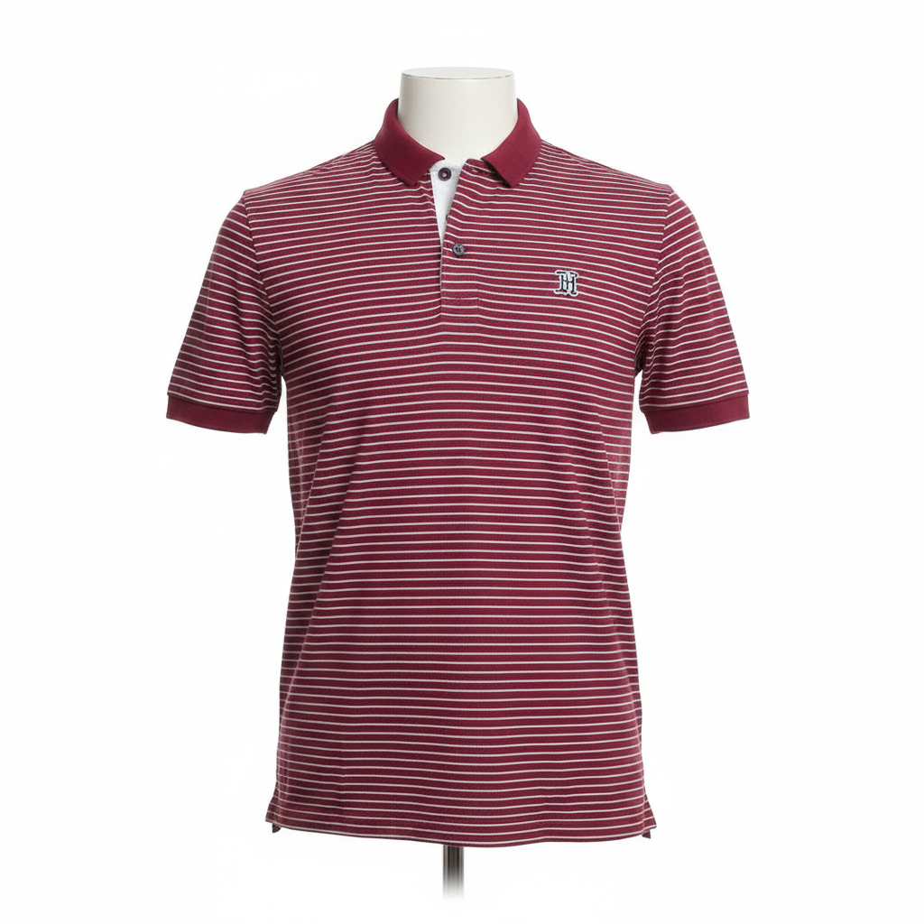 Burgundy White Striped Polo Shirt - Ghost Mannequin