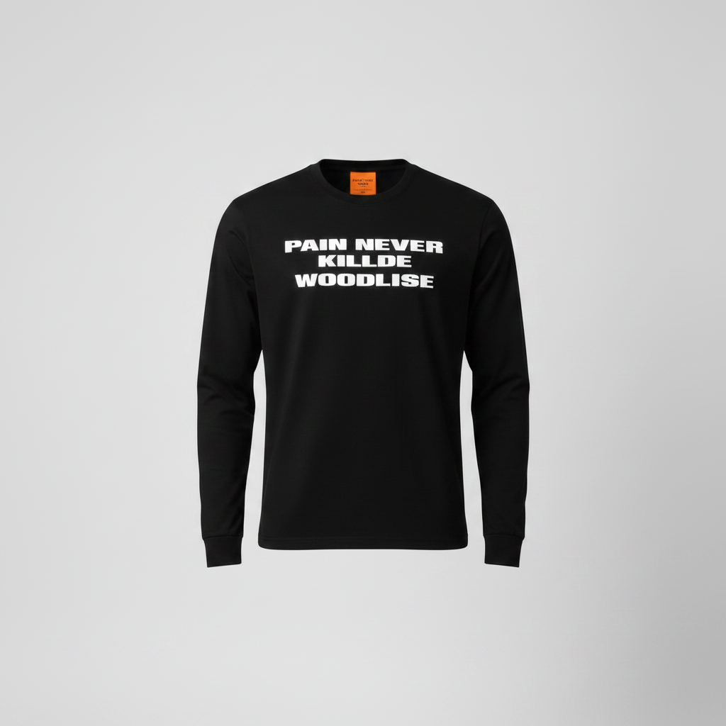 Black bold slogan long sleeve tee front view