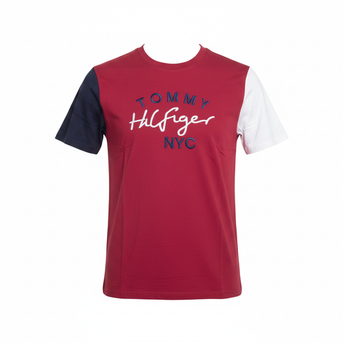 Red Navy White Colour-Block Short-Sleeved Shirt - Ghost Mannequin