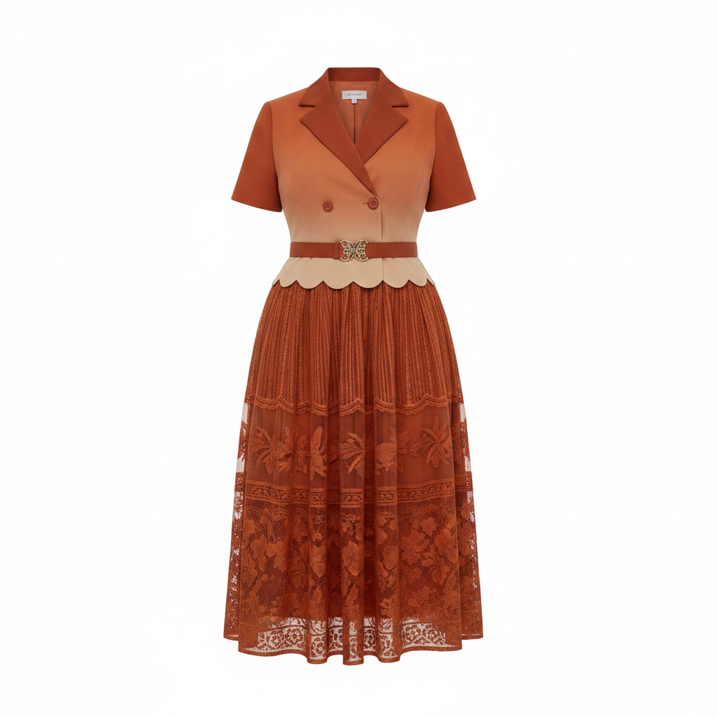 Burnt Orange Blazer Lace A-Line Midi Skirt Set – Ghost Mannequin