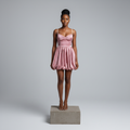 Dusty Rose Satin Bustier Bubble Mini Dress – Model Shot