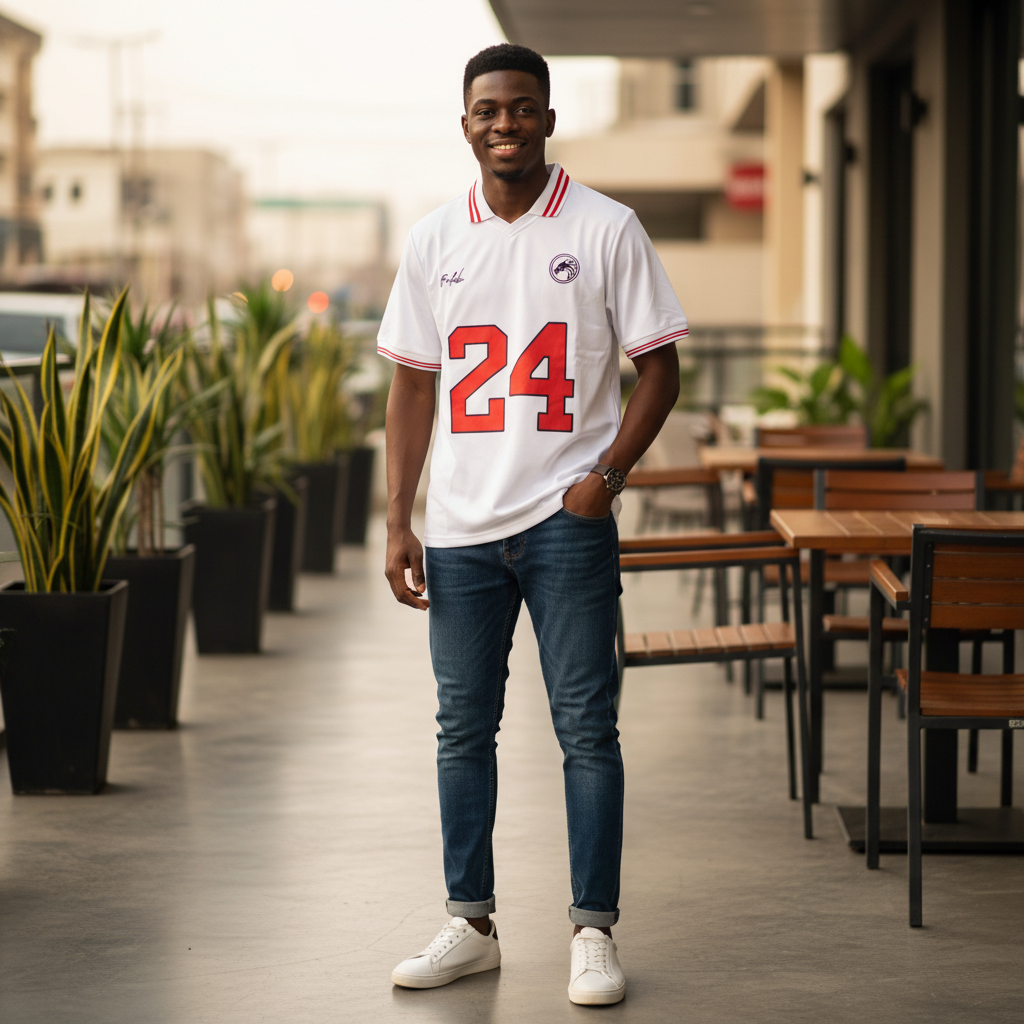 Model shot – God Favour Fchub No.24 White Football Polo Jersey