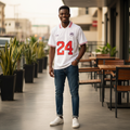Model shot – God Favour Fchub No.24 White Football Polo Jersey
