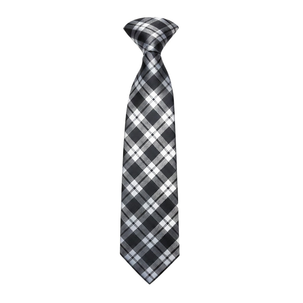 Men's Black and White Tartan Plaid Woven Necktie