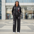 Teen Black Piping Zip Hoodie Tracksuit Set – Model Shot