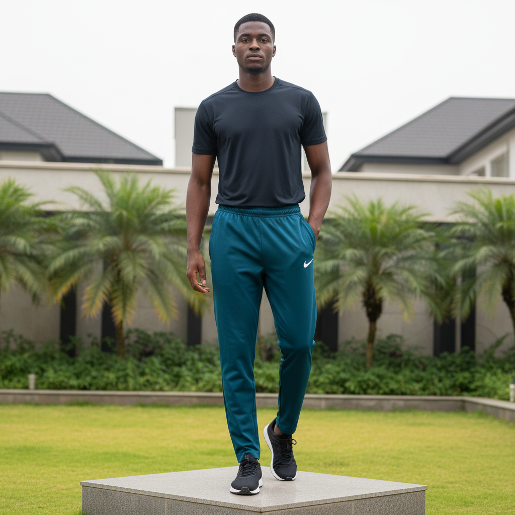 Men's Teal Athletic Track Trousers – Nigerian Male Model