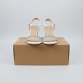 Women's Rhinestone-Band Block Heel Ankle Strap Sandal - White on Carton Box Platform